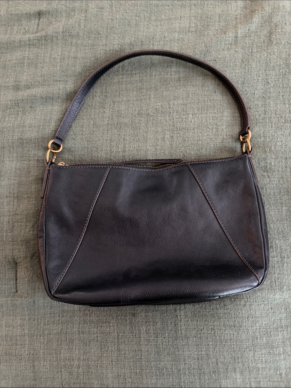 Fossil Dark Brown Leather Shoulder Bag with Gold Hardware